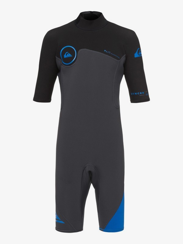 quiksilver, Boy's 8-16 2/2mm Syncro Series Short Sleeve Back Zip FLT Springsuit, GRAPHITE/BLACK/DEEP CYANINE (xbkb) 0 Boy's 8-16 2/2mm Syncro Series Short Sleeve Back Zip FLT Springsuit Blue EQBW503004 Quiksilver