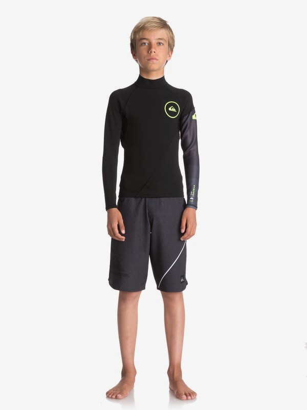 quiksilver, Boy's 8-16 1mm Syncro Series Long Sleeve Neoprene Surf Top, GUN METAL/ SAFETY YELLOW (xkkg) 0 Boy's 8-16 1mm Syncro Series Long Sleeve Neoprene Surf Top Black EQBW803003 Quiksilver