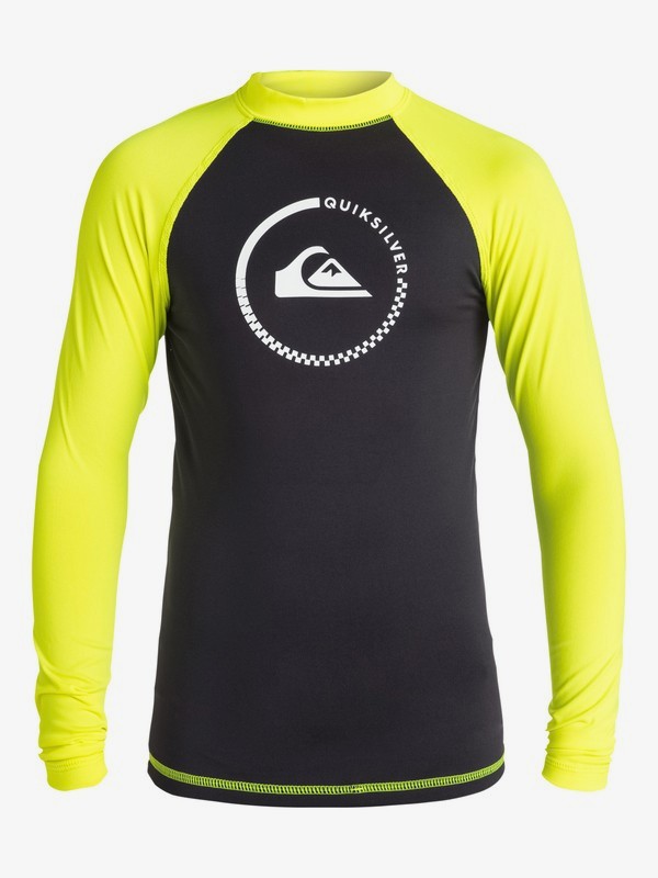 quiksilver, Boys 8-16 Lock Up Long Sleeve Rashguard, BLACK/SAFETY YELLOW (xkky) 0 Boys 8-16 Lock Up Long Sleeve Rashguard EQBWR03000 Quiksilver