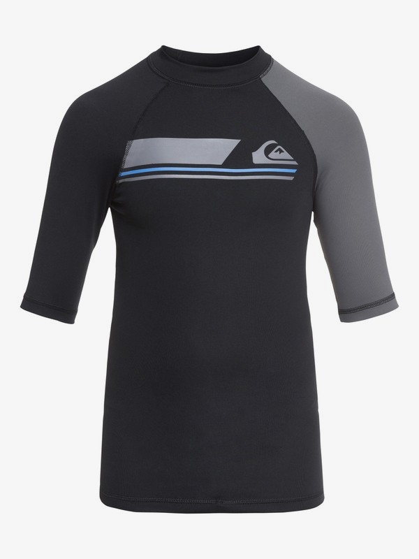 quiksilver, Active - Short Sleeve UPF 50 Rash Vest for Boys 8-16, BLACK/ IRON GATE (xkkk) 0 Active - Short Sleeve UPF 50 Rash Vest for Boys 8-16 Black EQBWR03036 Quiksilver