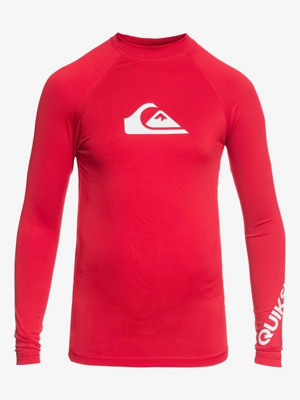quiksilver, Boy's 8-16 All Time Long Sleeve UPF 50 Rash Guard, QUIK RED (rqr0) 0 Boy's 8-16 All Time Long Sleeve UPF 50 Rash Guard Red EQBWR03047 Quiksilver
