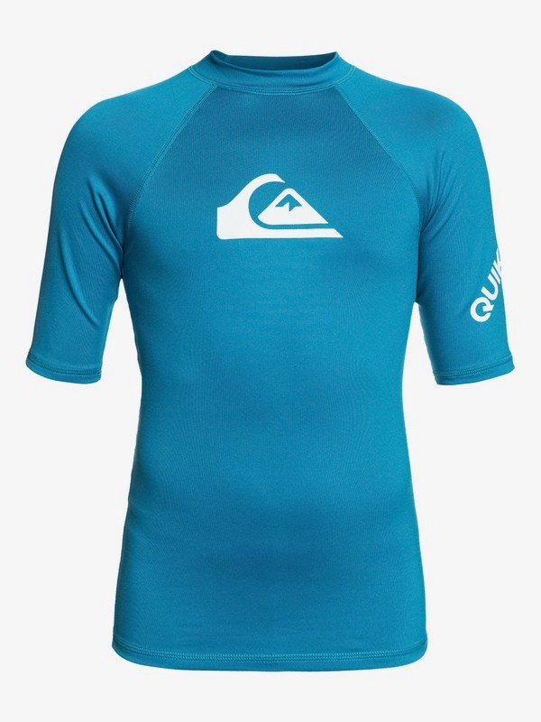 quiksilver, Boy's 8-16 All Time Short Sleeve UPF 50 Rashguard, CRYSTAL TEAL (brn0) 0 Boy's 8-16 All Time Short Sleeve UPF 50 Rashguard Blue EQBWR03074 Quiksilver