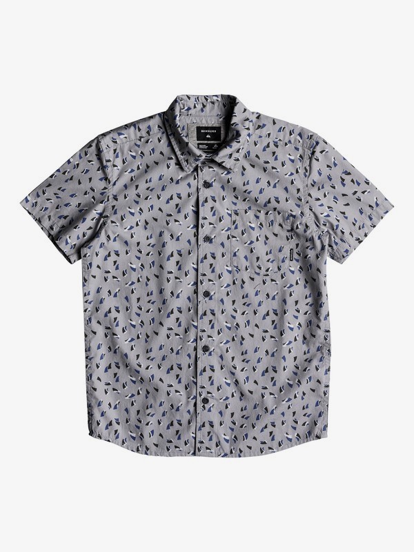 quiksilver, Boy's 8-16 Akan Waters Short Sleeve Shirt, SLEET MECHANICAL DITSY (szp6) 0 Boy's 8-16 Akan Waters Short Sleeve Shirt Grey EQBWT03216 Quiksilver