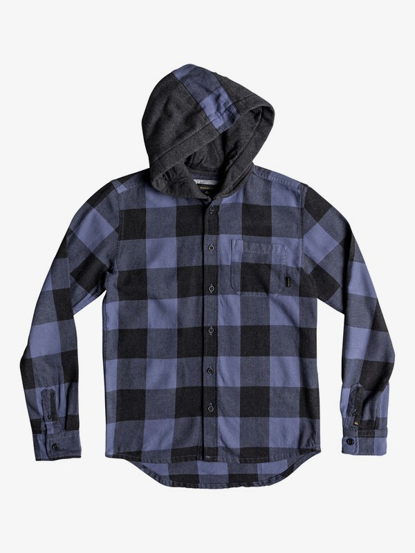 quiksilver, Boy's 8-16 Motherfly Long Sleeve Hooded Shirt, BIJOU BLUE MOTHERFLY CHECK (bng1) 0 Boy's 8-16 Motherfly Long Sleeve Hooded Shirt Blue EQBWT03233 Quiksilver