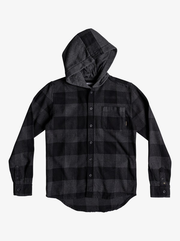 quiksilver, Boy's 8-16 Motherfly Long Sleeve Hooded Shirt, BLACK MOTHERFLY CHECK S418 (kvj1) 0 Boy's 8-16 Motherfly Long Sleeve Hooded Shirt Black EQBWT03233 Quiksilver