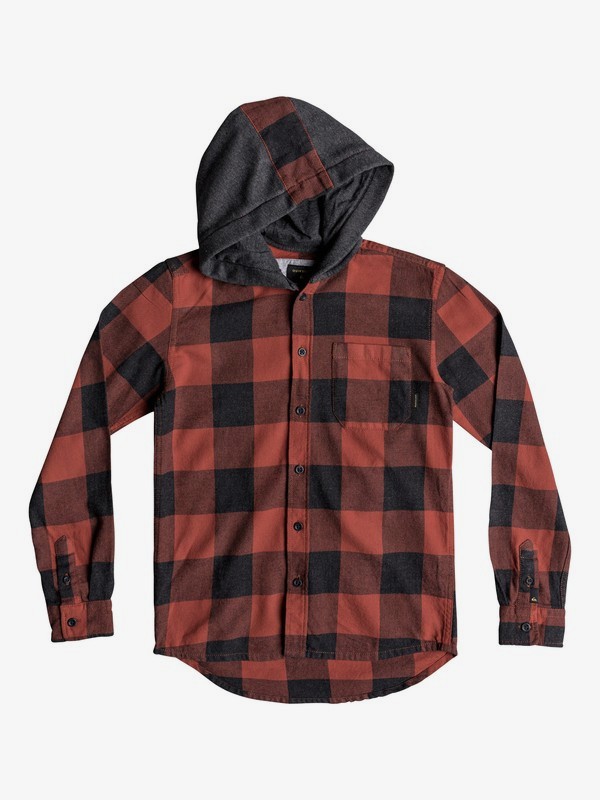quiksilver, Boy's 8-16 Motherfly Long Sleeve Hooded Shirt, BARN RED MOTHERFLY CHECK S418 (rqj1) 0 Boy's 8-16 Motherfly Long Sleeve Hooded Shirt Red EQBWT03233 Quiksilver