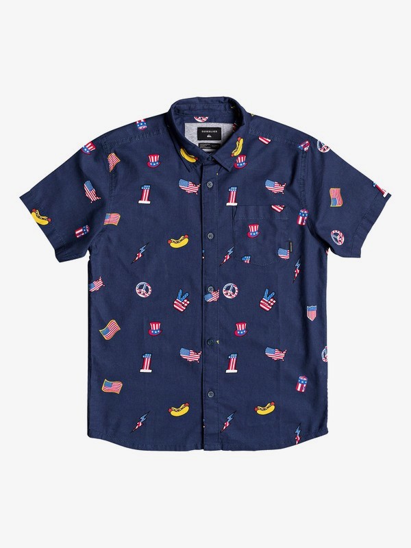 quiksilver, Boy's 8-16 Merica Patch Short Sleeve Shirt, NAVY BLAZER MERICA PATCH (byj6) 0 Boy's 8-16 Merica Patch Short Sleeve Shirt Blue EQBWT03253 Quiksilver