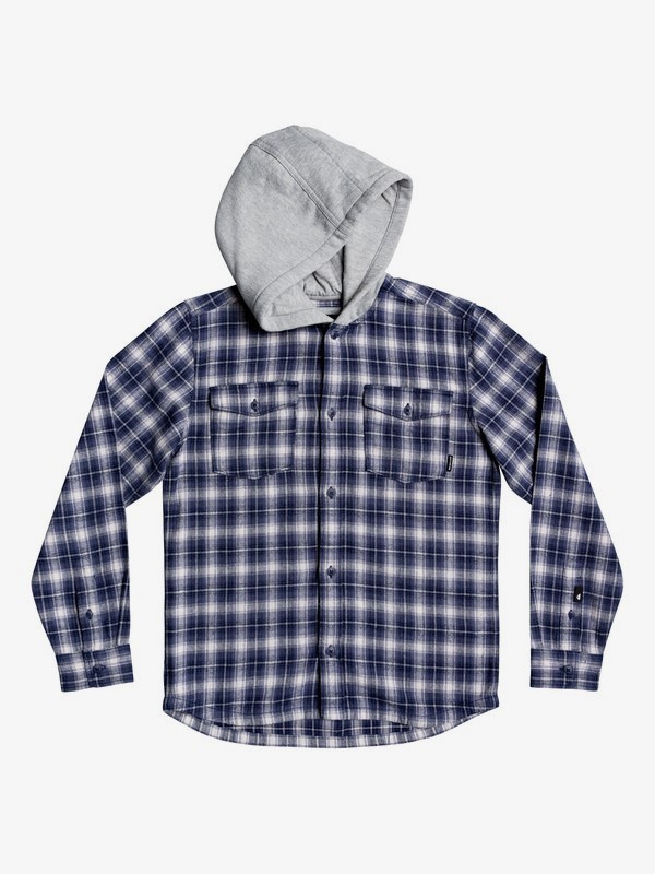 quiksilver, Boys 8-16 Snap Up Long Sleeve Hooded Flannel Shirt, NIGHTSHADOW SNAP UP (bpt1) 0 Boys 8-16 Snap Up Long Sleeve Hooded Flannel Shirt Blue EQBWT03263 Quiksilver