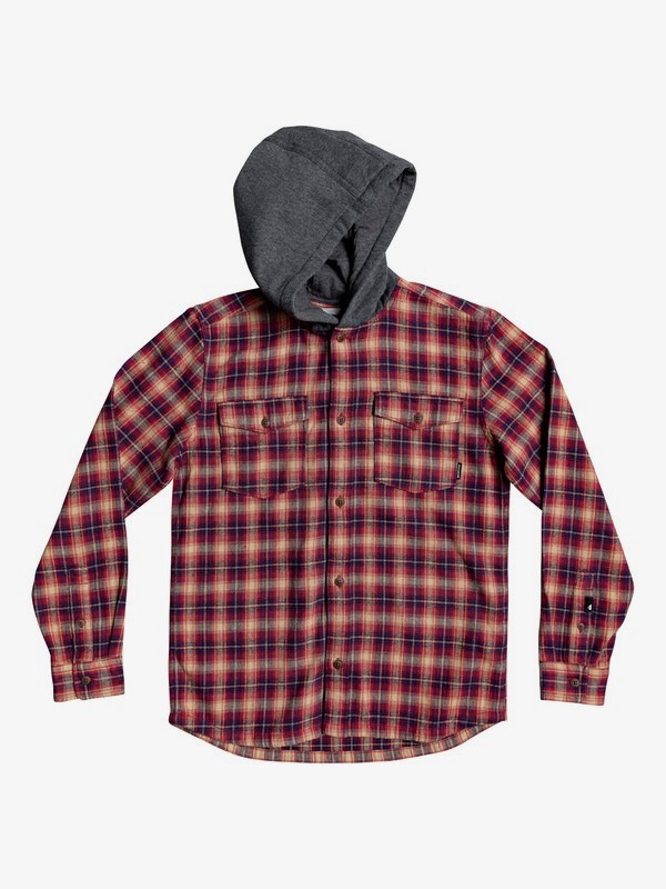 quiksilver, Boys 8-16 Snap Up Long Sleeve Hooded Flannel Shirt, GARNET SNAP UP (rqk1) 0 Boys 8-16 Snap Up Long Sleeve Hooded Flannel Shirt Red EQBWT03263 Quiksilver