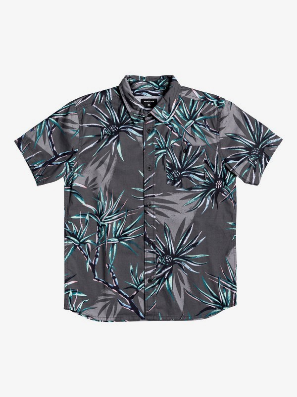 quiksilver, Boy's 8-16 Salty Palms Short Sleeve Shirt, BLACK SALTY PALM (kvj6) 0 Boy's 8-16 Salty Palms Short Sleeve Shirt Black EQBWT03271 Quiksilver