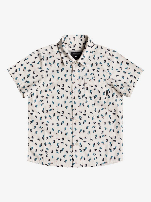 quiksilver, Boy's 2-7 Akan Waters Short Sleeve Shirt, BIRCH MECHANICAL DITSY (wdw6) 0 Boy's 2-7 Akan Waters Short Sleeve Shirt White EQKWT03139 Quiksilver