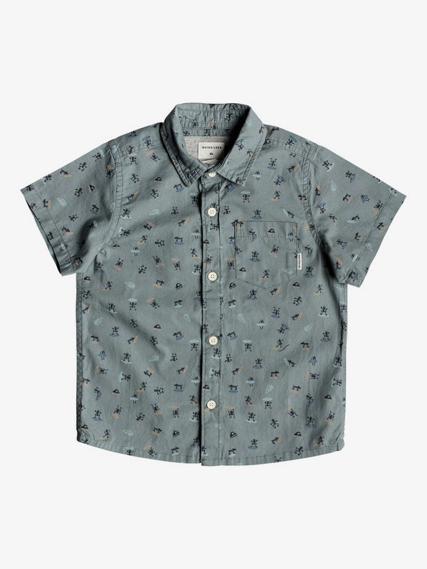 quiksilver, Boy's 2-7 Mini Motif Short Sleeve Shirt, STORMY SEA WARDOG (blh6) 0 Boy's 2-7 Mini Motif Short Sleeve Shirt Blue EQKWT03152 Quiksilver