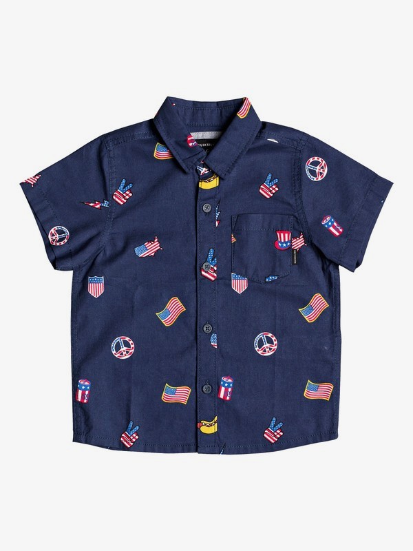quiksilver, Boy's 2-7 Merica Patch Short Sleeve Shirt, NAVY BLAZER MERICA PATCH (byj6) 0 Boy's 2-7 Merica Patch Short Sleeve Shirt Blue EQKWT03162 Quiksilver