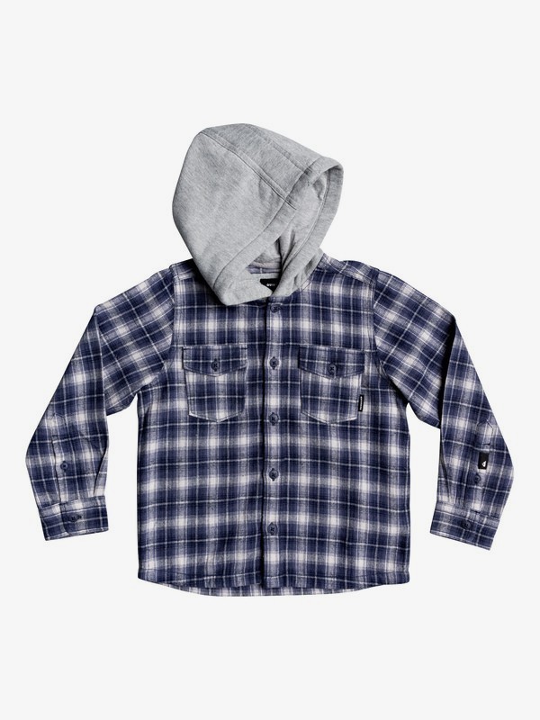 quiksilver, Boys 2-7 Snap Up Long Sleeve Hooded Flannel Shirt, NIGHTSHADOW SNAP UP (bpt1) 0 Boys 2-7 Snap Up Long Sleeve Hooded Flannel Shirt Blue EQKWT03168 Quiksilver