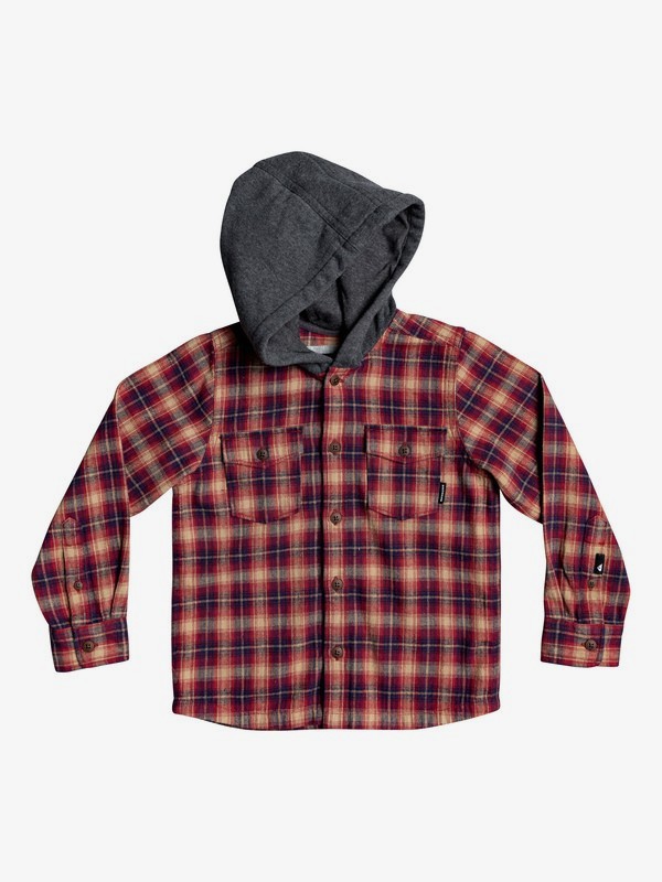quiksilver, Boys 2-7 Snap Up Long Sleeve Hooded Flannel Shirt, GARNET SNAP UP (rqk1) 0 Boys 2-7 Snap Up Long Sleeve Hooded Flannel Shirt Red EQKWT03168 Quiksilver
