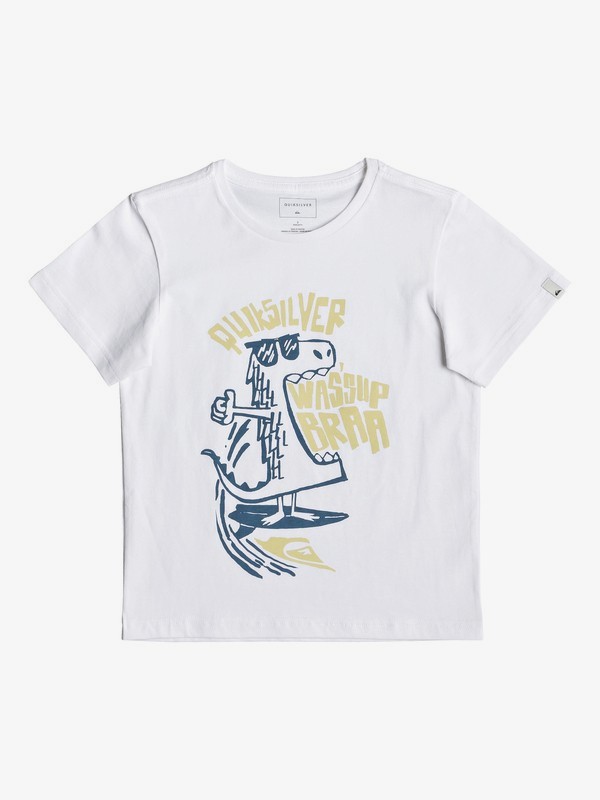 quiksilver, Детская футболка Wasup Dino, WHITE (wbb0) 0 Детская футболка Wasup Dino Белый EQKZT03288 Quiksilver