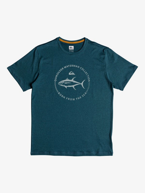 quiksilver, Waterman Watermark Short Sleeve UPF 50 Rash Guard, ORION BLUE HEATHER (brgh) 0 Waterman Watermark Short Sleeve UPF 50 Rash Guard Blue EQMWR03039 Quiksilver