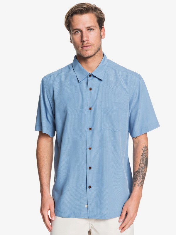 quiksilver, Waterman Cane Island Short Sleeve Shirt, PARISIAN BLUE CANE ISLAND (blg1) 0 Waterman Cane Island Short Sleeve Shirt Blue EQMWT03149 Quiksilver
