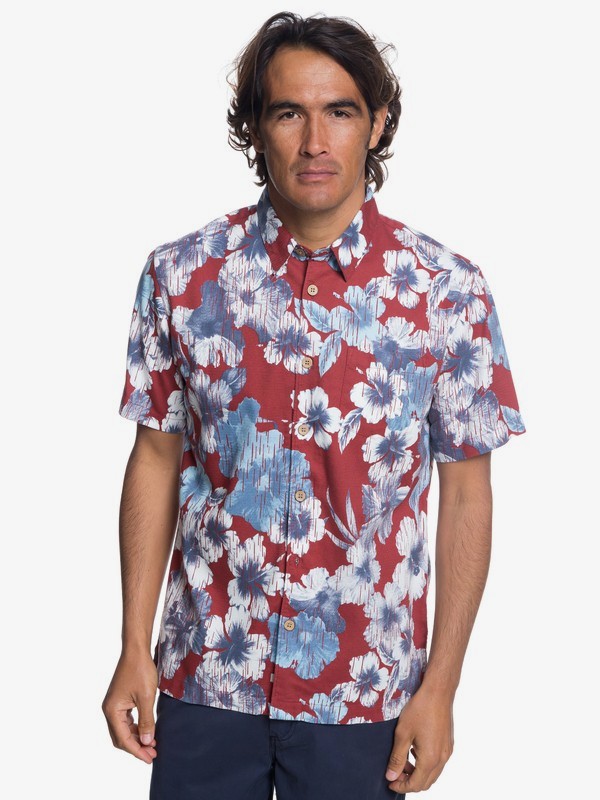 quiksilver, Waterman Rain Flowers Short Sleeve Shirt, RIO RED (rrk0) 0 Waterman Rain Flowers Short Sleeve Shirt Red EQMWT03172 Quiksilver