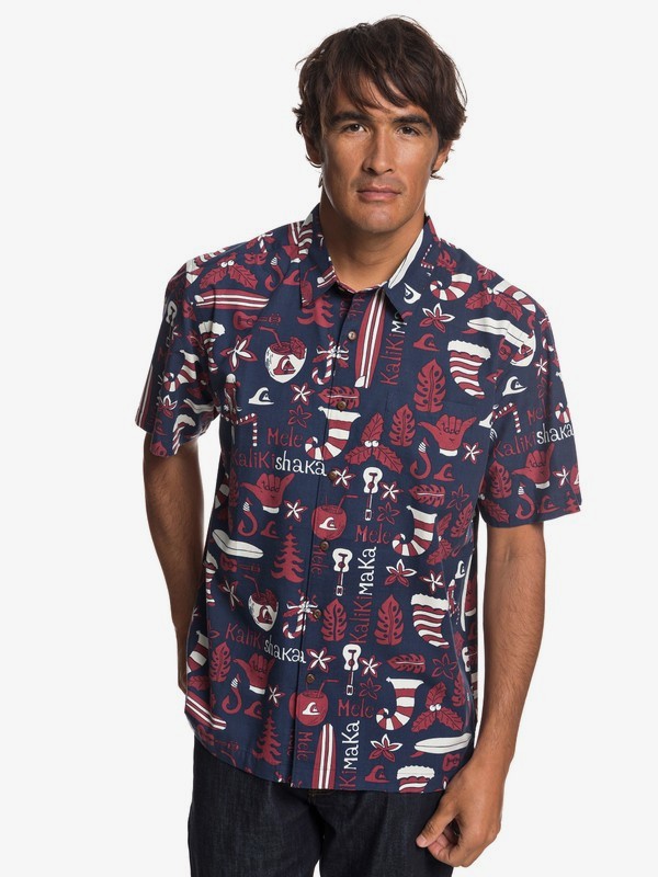 quiksilver, Waterman Mele Kalilimaka Short Sleeve Shirt, PARISIAN NIGHT (byp0) 0 Waterman Mele Kalilimaka Short Sleeve Shirt Blue EQMWT03202 Quiksilver