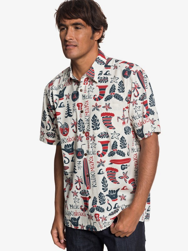 quiksilver, Waterman Mele Kalilimaka Short Sleeve Shirt, RAINY DAY (sew0) 0 Waterman Mele Kalilimaka Short Sleeve Shirt Grey EQMWT03202 Quiksilver