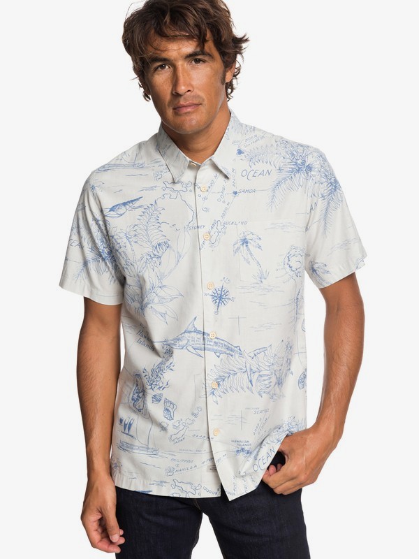 quiksilver, Waterman Pacific Records - Camisa de Manga Corta para Hombre, LUNAR ROCK (sfb0) 0 Waterman Pacific Records - Camisa de Manga Corta para Hombre Gris EQMWT03242 Quiksilver