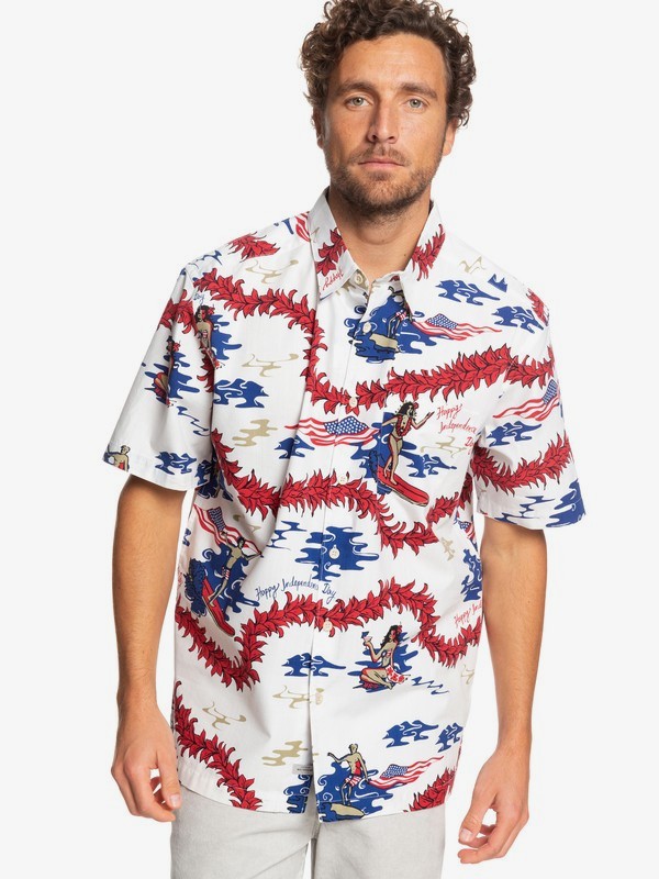 quiksilver, Waterman Backscratcher Short Sleeve Hawaiian Shirt, WHITE BACKSCRATCHER (wbb6) 0 Waterman Backscratcher Short Sleeve Hawaiian Shirt White EQMWT03247 Quiksilver