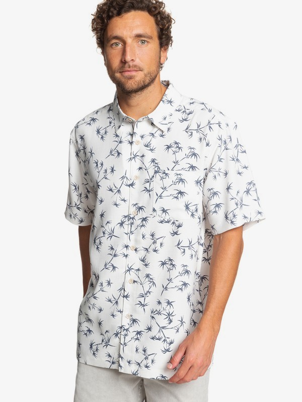 quiksilver, Waterman Skinny Palms Short Sleeve Shirt, SNOW WHITE SKINNY PALMS (wbk6) 0 Waterman Skinny Palms Short Sleeve Shirt White EQMWT03249 Quiksilver