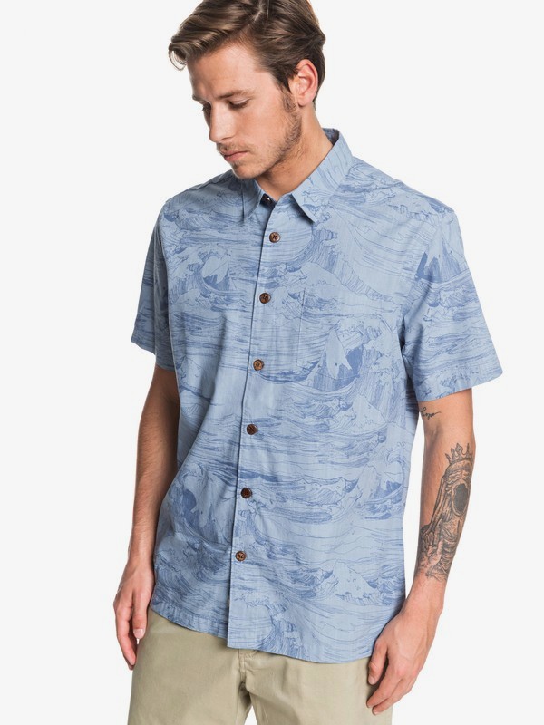 quiksilver, Waterman Les Waves Short Sleeve Shirt, DUSTY BLUE LES WAVES (bhd6) 0 Waterman Les Waves Short Sleeve Shirt Blue EQMWT03259 Quiksilver