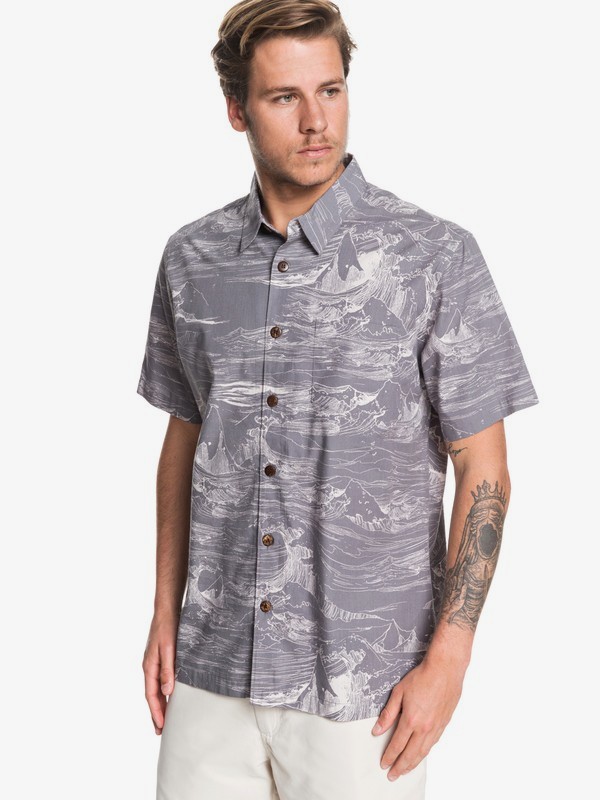 quiksilver, Waterman Les Waves Short Sleeve Shirt, CHARCOAL GRAY LES WAVES (kny6) 0 Waterman Les Waves Short Sleeve Shirt Black EQMWT03259 Quiksilver