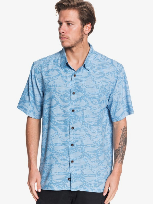 quiksilver, Waterman Tribal Kelp Short Sleeve Shirt, DUSTY BLUE TRIBAL KELP (bhd6) 0 Waterman Tribal Kelp Short Sleeve Shirt Blue EQMWT03260 Quiksilver