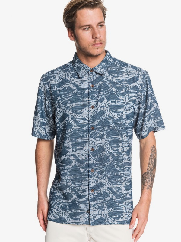 quiksilver, Waterman Tribal Kelp Short Sleeve Shirt, MAJOLICA BLUE TRIBAL KELP (bsm6) 0 Waterman Tribal Kelp Short Sleeve Shirt Blue EQMWT03260 Quiksilver