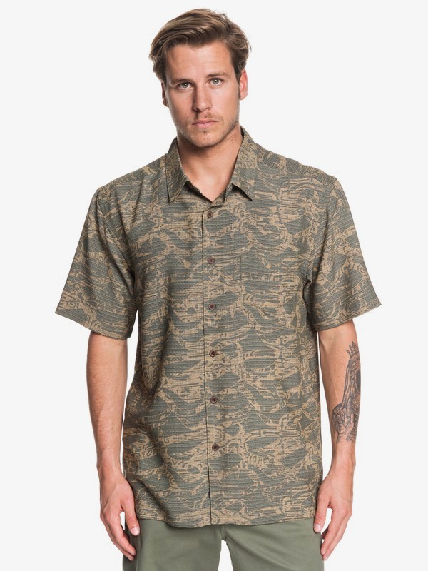 quiksilver, Waterman Tribal Kelp Short Sleeve Shirt, DUSTY OLIVE TRIBAL KELP (gpd6) 0 Waterman Tribal Kelp Short Sleeve Shirt Green EQMWT03260 Quiksilver