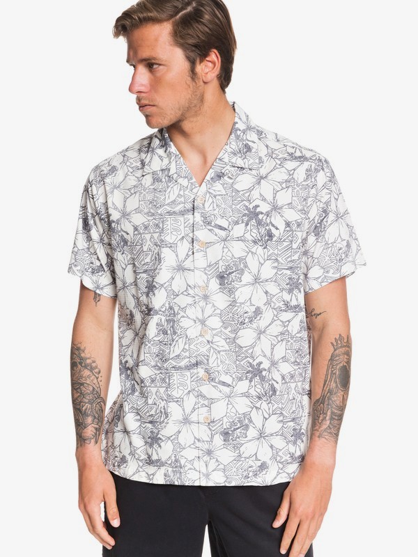 quiksilver, Waterman Big Swells Short Sleeve Shirt, ANTIQUE WHITE BIG SWELL (wcl6) 0 Waterman Big Swells Short Sleeve Shirt White EQMWT03261 Quiksilver