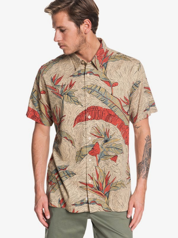 quiksilver, Waterman Under Warm Rain Short Sleeve Shirt, STARFISH UNDER WARM SUN (czs6) 0 Waterman Under Warm Rain Short Sleeve Shirt Brown EQMWT03262 Quiksilver