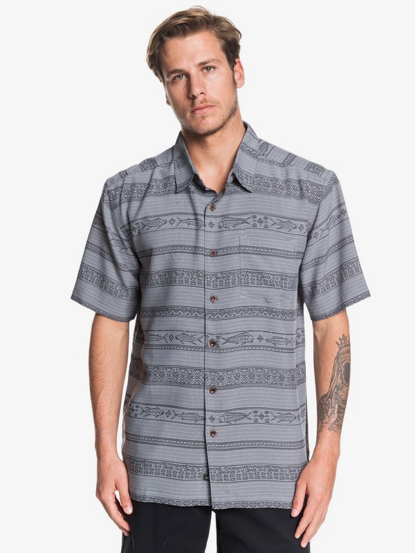 quiksilver, Waterman Tapa Sunriser Short Sleeve Shirt, CHARCOAL GRAY TAPA SUN (kny6) 0 Waterman Tapa Sunriser Short Sleeve Shirt Black EQMWT03263 Quiksilver