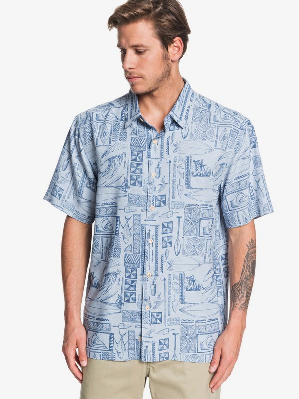 quiksilver, Waterman Vaianae Bay Short Sleeve Shirt, DUSTY BLUE VAIANAE (bhd6) 0 Waterman Vaianae Bay Short Sleeve Shirt Blue EQMWT03264 Quiksilver