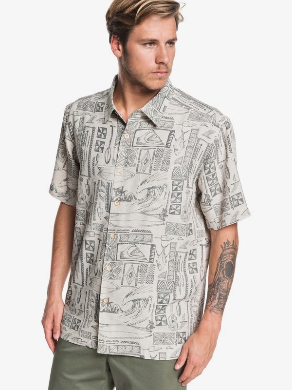 quiksilver, Waterman Vaianae Bay Short Sleeve Shirt, RAINY DAY VAIANAE (sew6) 0 Waterman Vaianae Bay Short Sleeve Shirt Grey EQMWT03264 Quiksilver