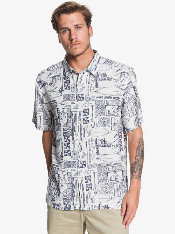 quiksilver, Waterman Vaianae Bay Short Sleeve Shirt, ANTIQUE WHITE VAIANAE (wcl6) 0 Waterman Vaianae Bay Short Sleeve Shirt White EQMWT03264 Quiksilver