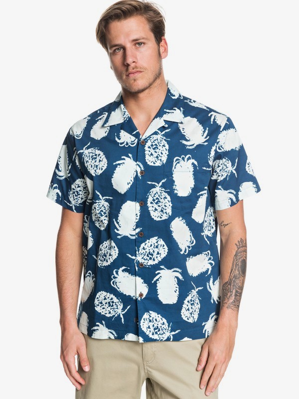 quiksilver, Waterman Pineapple Web Short Sleeve Shirt, MAJOLICA BLUE PINEAPPLE WEBB (bsm6) 0 Waterman Pineapple Web Short Sleeve Shirt Blue EQMWT03277 Quiksilver