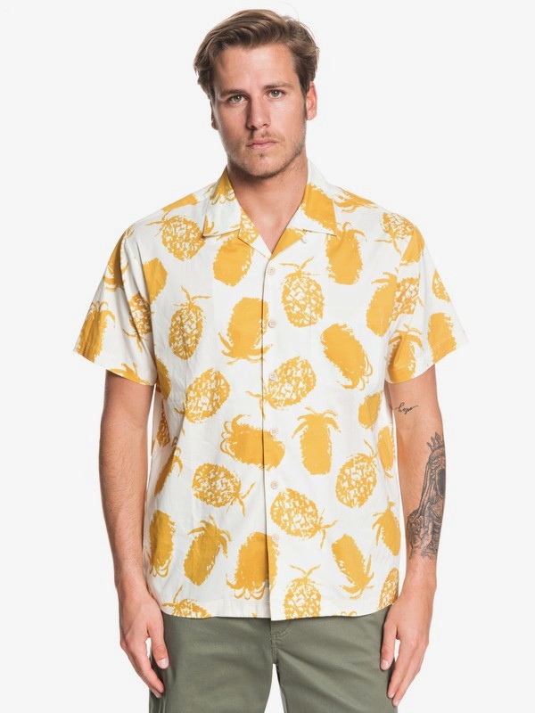 quiksilver, Waterman Pineapple Web Short Sleeve Shirt, ANTIQUE WHITE PINEAPPLE WEBB (wcl6) 0 Waterman Pineapple Web Short Sleeve Shirt White EQMWT03277 Quiksilver