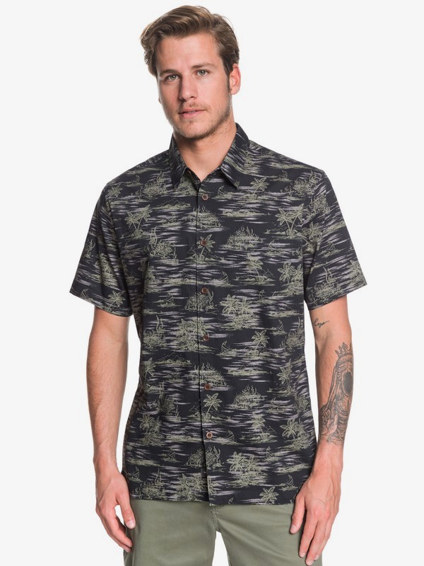 quiksilver, Waterman Shaka Bay Short Sleeve Shirt, BLACK SHAKA BAY (kvj6) 0 Waterman Shaka Bay Short Sleeve Shirt Black EQMWT03283 Quiksilver
