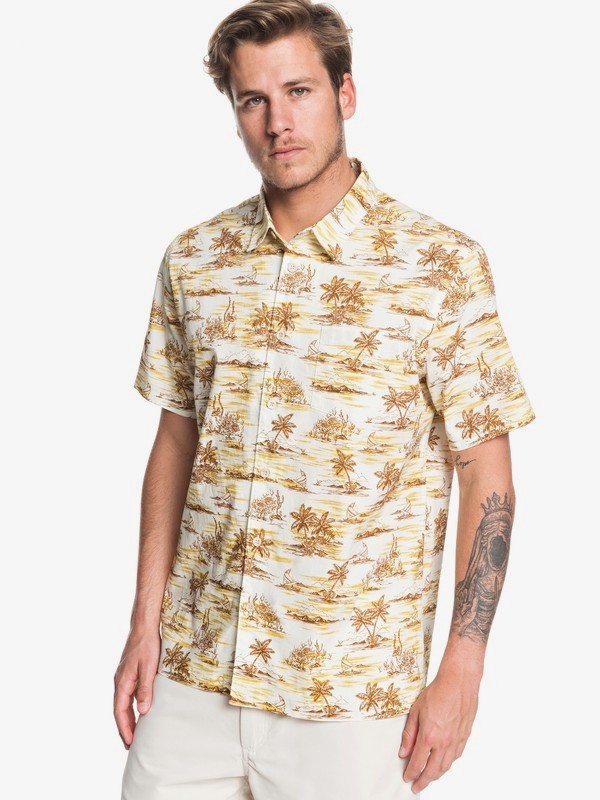 quiksilver, Waterman Shaka Bay Short Sleeve Shirt, HONEY SHAKA BAY (ylv6) 0 Waterman Shaka Bay Short Sleeve Shirt Yellow EQMWT03283 Quiksilver