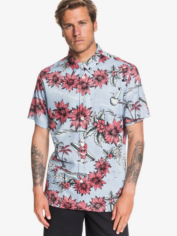 quiksilver, Waterman San O Clause Short Sleeve Shirt, DUSTY BLUE SANO CLAUS (bhd6) 0 Waterman San O Clause Short Sleeve Shirt Blue EQMWT03286 Quiksilver