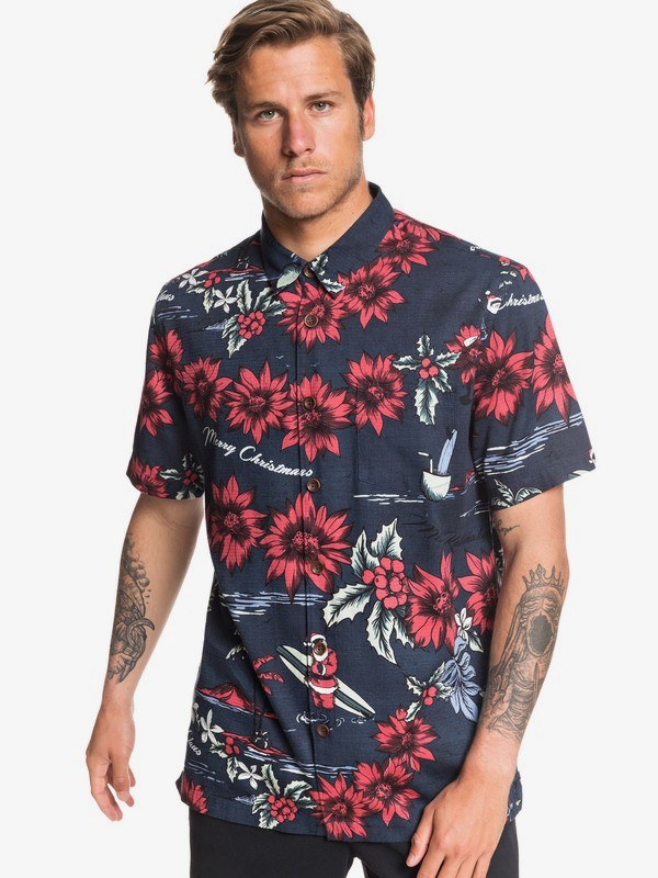 quiksilver, Waterman San O Clause Short Sleeve Shirt, PARISIAN NIGHT SANO CLAUS (byp6) 0 Waterman San O Clause Short Sleeve Shirt Blue EQMWT03286 Quiksilver