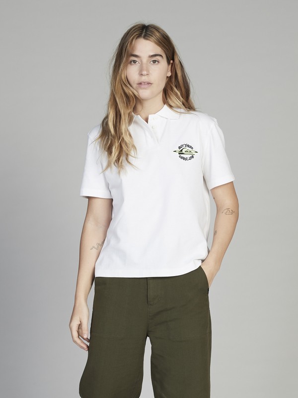 quiksilver, Quiksilver Women's Short Sleeve Polo Shirt, WHITE (wbb0) 0 Quiksilver Women's Short Sleeve Polo Shirt White EQWKT03025 Quiksilver
