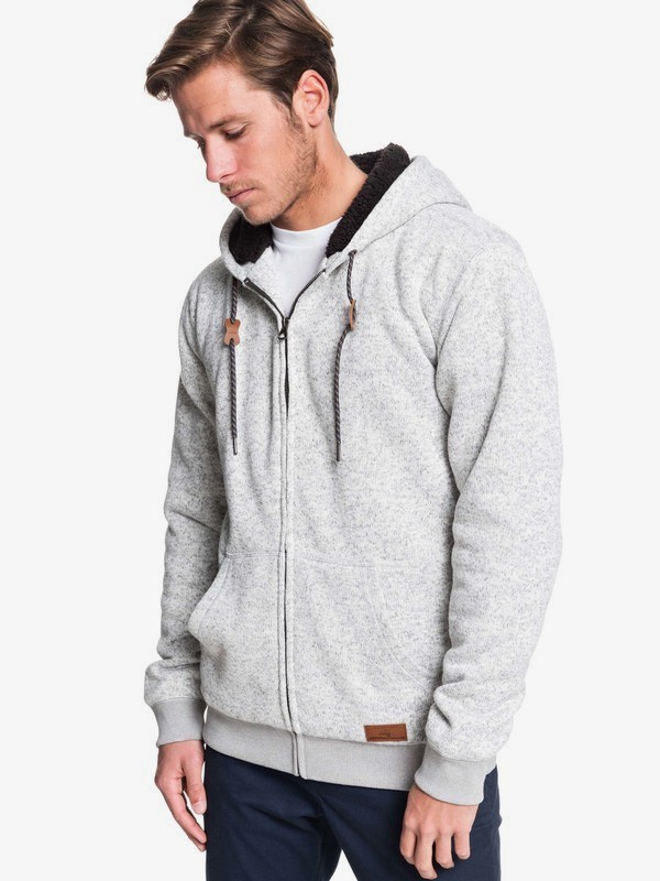 quiksilver, Keller Sherpa Hooded Zip-Up Sherpa-Lined Fleece, LIGHT GREY HEATHER (sgrh) 0 Keller Sherpa Hooded Zip-Up Sherpa-Lined Fleece Grey EQYFT04011 Quiksilver