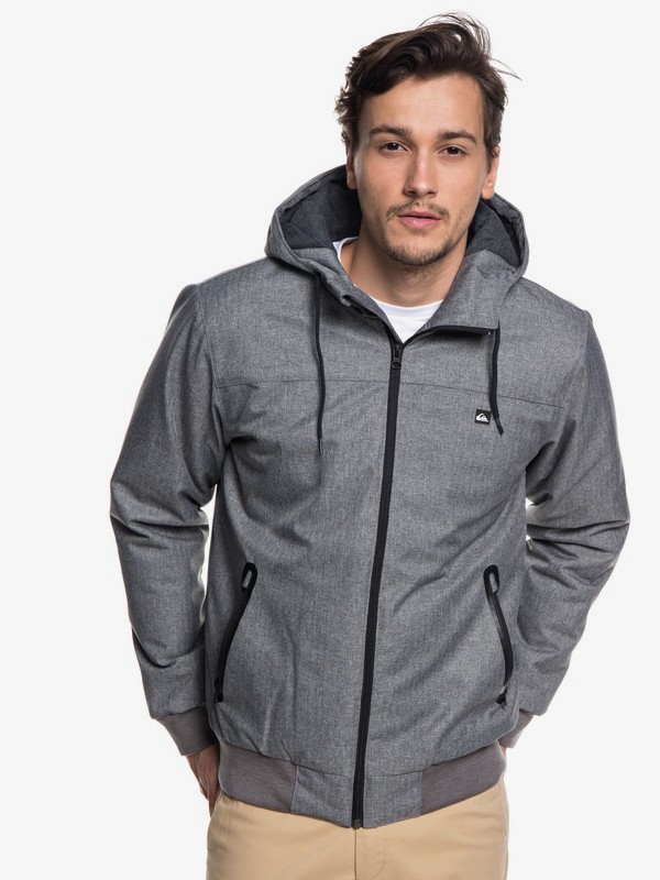 quiksilver, Brooks 5K - Waterproof Hooded Jacket for Men, LIGHT GREY HEATHER (sjsh) 0 Brooks 5K - Waterproof Hooded Jacket for Men Grey EQYJK03241 Quiksilver