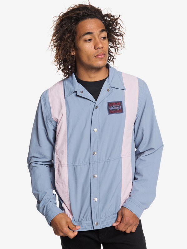 quiksilver, Originals Nylon Snap-Front Jacket, STONE WASH (bkj0) 0 Originals Nylon Snap-Front Jacket Blue EQYJK03473 Quiksilver
