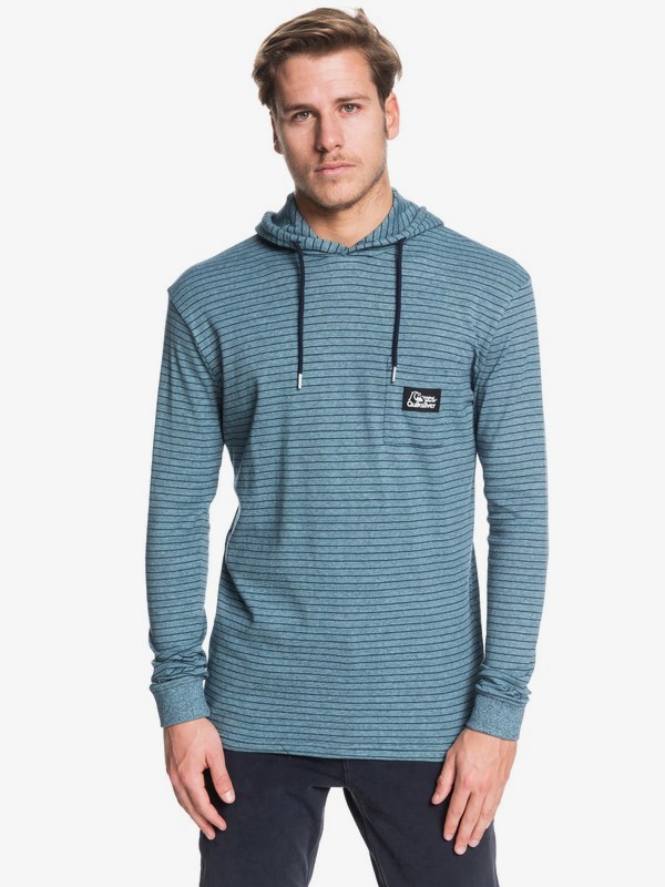 quiksilver, Zermet Hooded Long Sleeve Pocket Tee, MOONLIT OCEAN ZERMET (byk3) 0 Zermet Hooded Long Sleeve Pocket Tee Blue EQYKT03906 Quiksilver